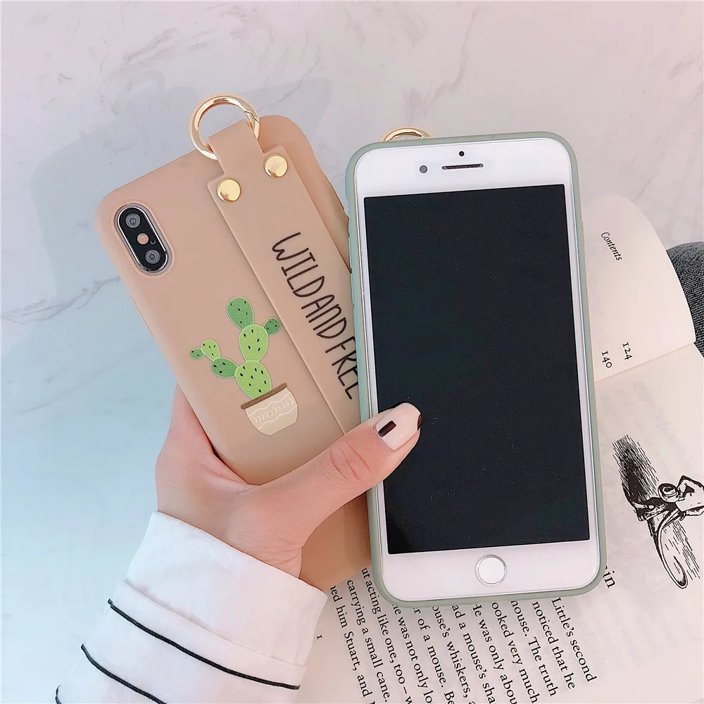 Cactus Green Plant Couples Case For iPhone 11 pro X XS MAX XR Fresh Wrist Strap Silicone Phone Cover 6 6s 7 8Plus Cases |