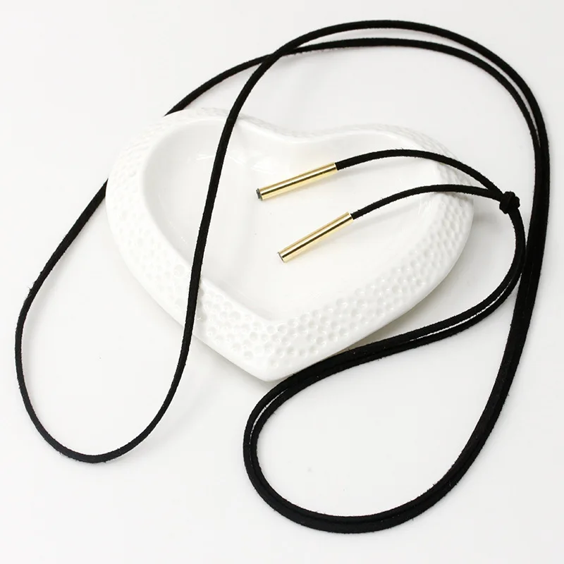 Женское длинное ожерелье из черной кожи золотистый и серебристый цвета