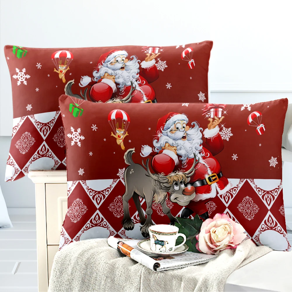 JSBD19-2PCS 4/комплект из 2 предметов, красного, зеленого цвета, на Рождество, с Постельное белье Twin King queen постельное белье мультфильм Санта Клаус принт простыня наволочка на подушку-обложку - Цвет: JSBD19-2PCS