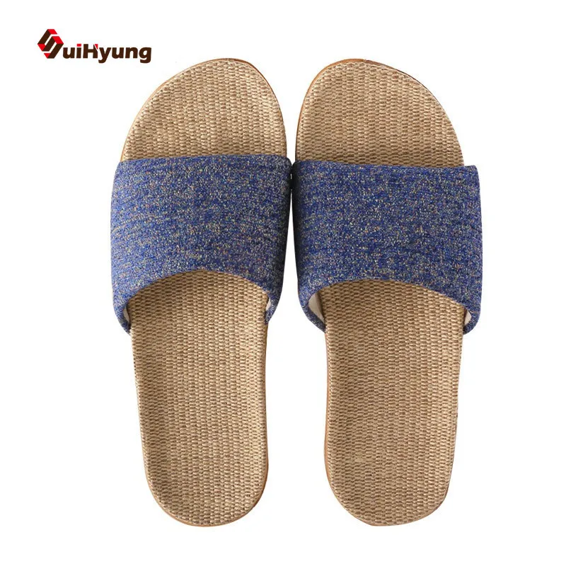 

Suihyung Men Flax Slippers Summer Indoor Floor Slippers Casual Flat Slides Soft Bottom Non-slip Male Flip Flops Man Linen Shoes