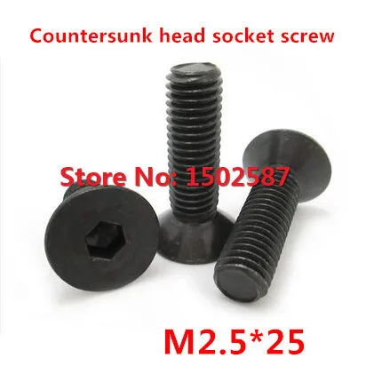 

100pcs/lot M2.5*25 Countersunk Socket Head Screw DIN7991 Flat Hex Cap Bolt Metric Threaded Black Steel