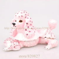 wholesale cheaper metal dust pink poodle trinket jewelry box dog crafts home decoration vintage dog gift boxes for jewellery