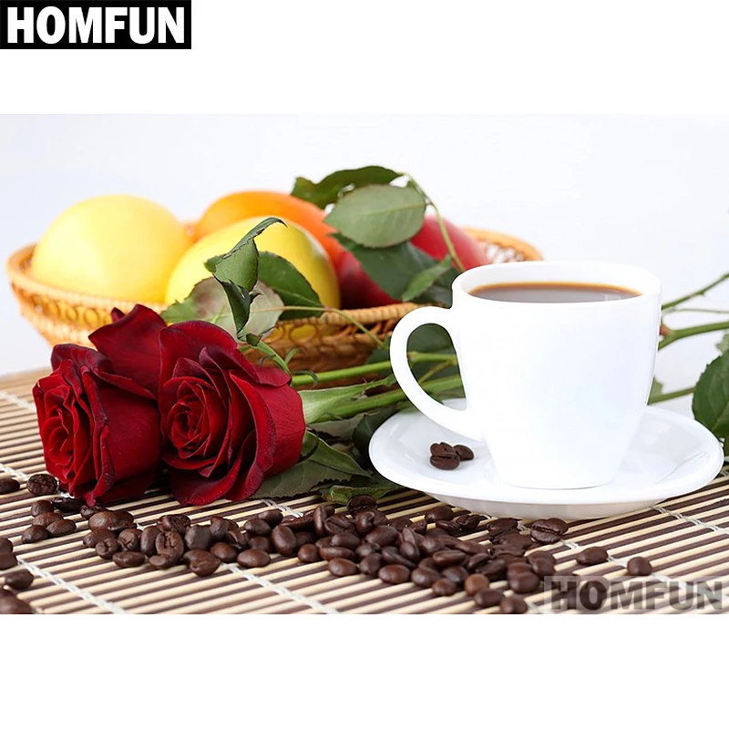 Алмазная 5D Вышивка HOMFUN A01583 Роза и кофе полноразмерная/круглая картина сделай сам