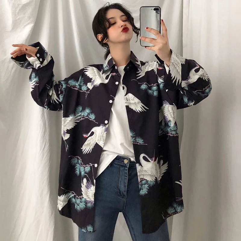 Женская блузка ulzzang рубашка оверсайз на осень в Корейском стиле|Рубашки| |