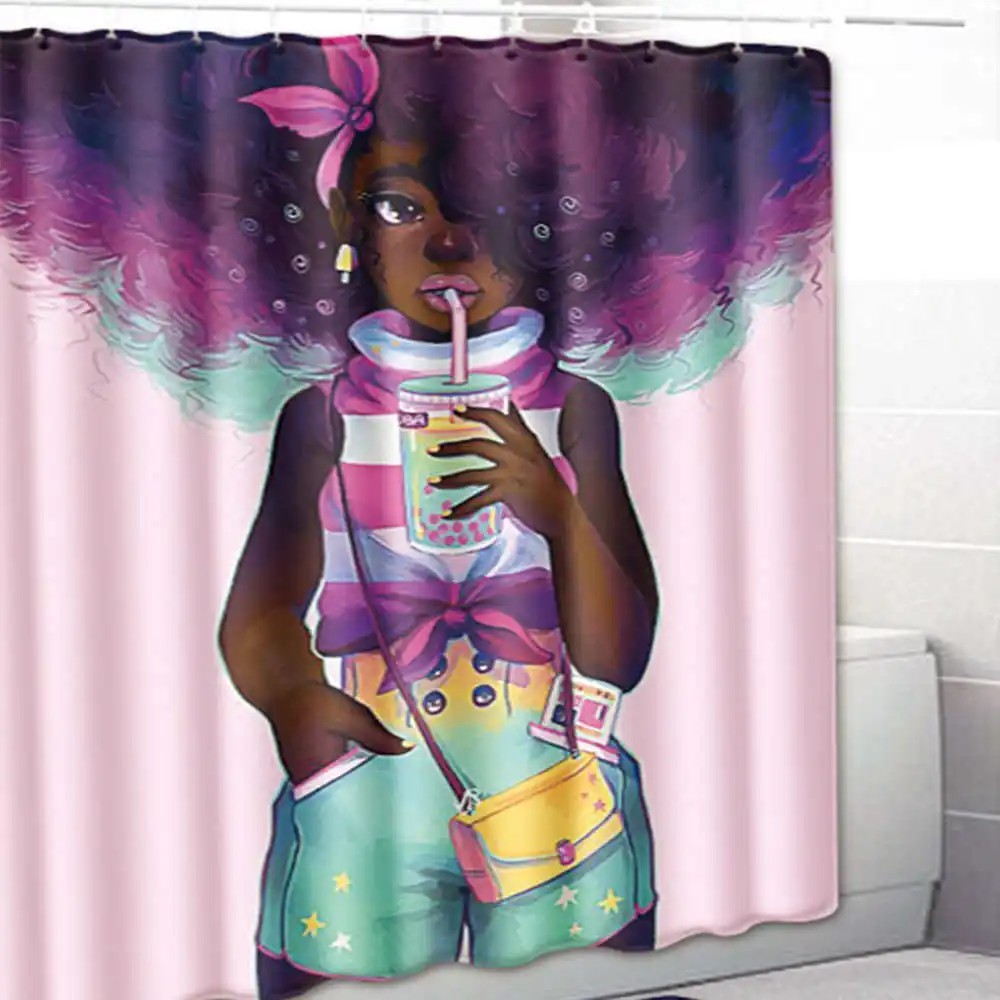 1pc shower curtain Картина маслом для девочек, водонепроницаемый декор для ванной комнаты, занавеска для ванной, нескользящий фланелевый ковер для туалета, коврик для ванной, набор занавесок для душа - Цвет: 1pc shower curtain