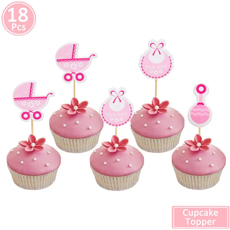 18pcs girl 20 шт детский душ кекс Toppers Babyshower мальчик девочка фото стенд реквизит-аксессуары пол раскрывает вечерние фотобумажные наборы - Цвет: 18pcs girl