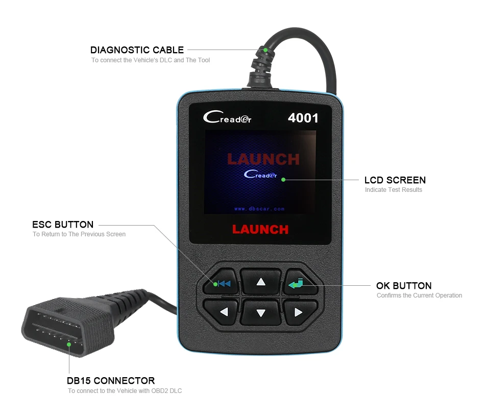 Launch X431 CReader 4001 считыватель кода обеспечивает полный OBD2/EOBD диагностические функции CR401 такие же, как CReader 419