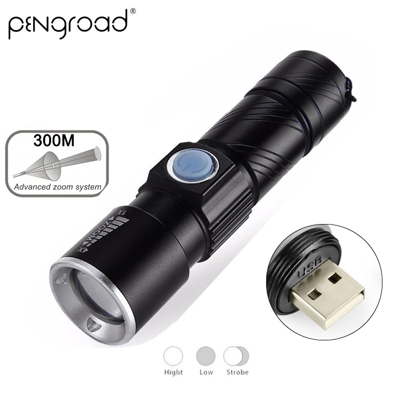 CREE Q5 Портативный USB фонарик мощный перезаряжаемый светодиодный