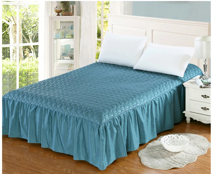 100% хлопок + толстые добавить зимняя стеганая юбка кровати покрывало ватным