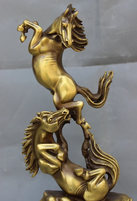 WBY Elegant S3805 15&quot Folk Chinese Bronze Carved Animals Year Zodiac 2 Up Horse Play Statue Set (A 0319 discount 35%) | Дом и сад
