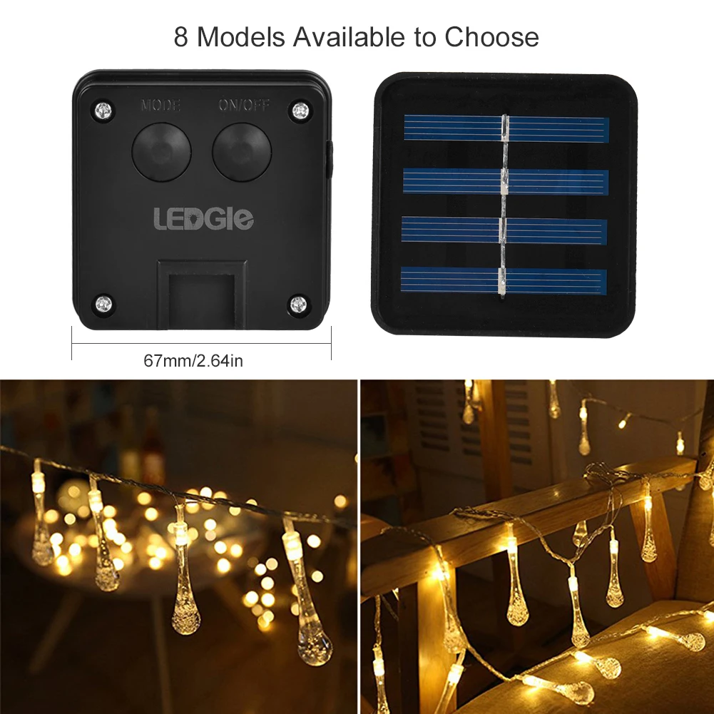 Светодиодный GLE Солнечная гирлянда светодиодный светильник в форме капли воды