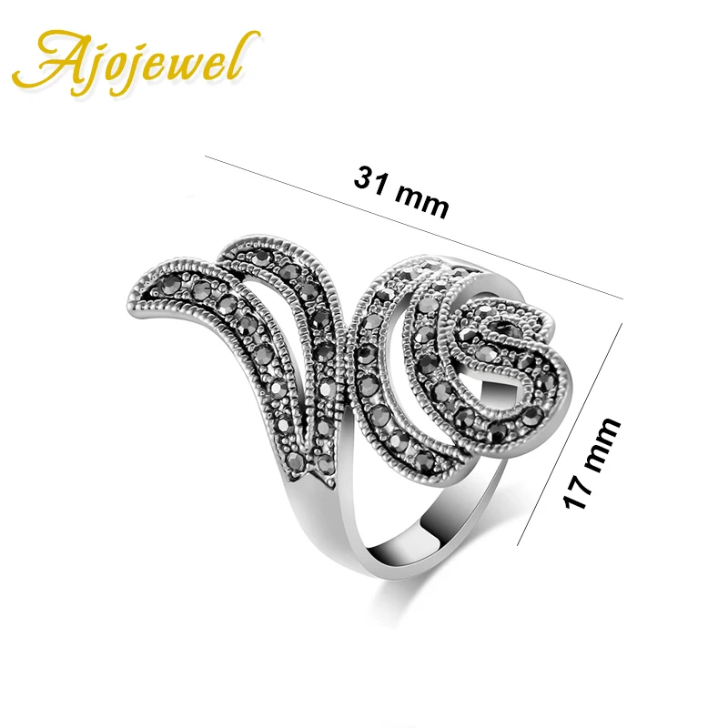 Женское Винтажное кольцо Ajojewel черное с фианитами | Украшения и аксессуары