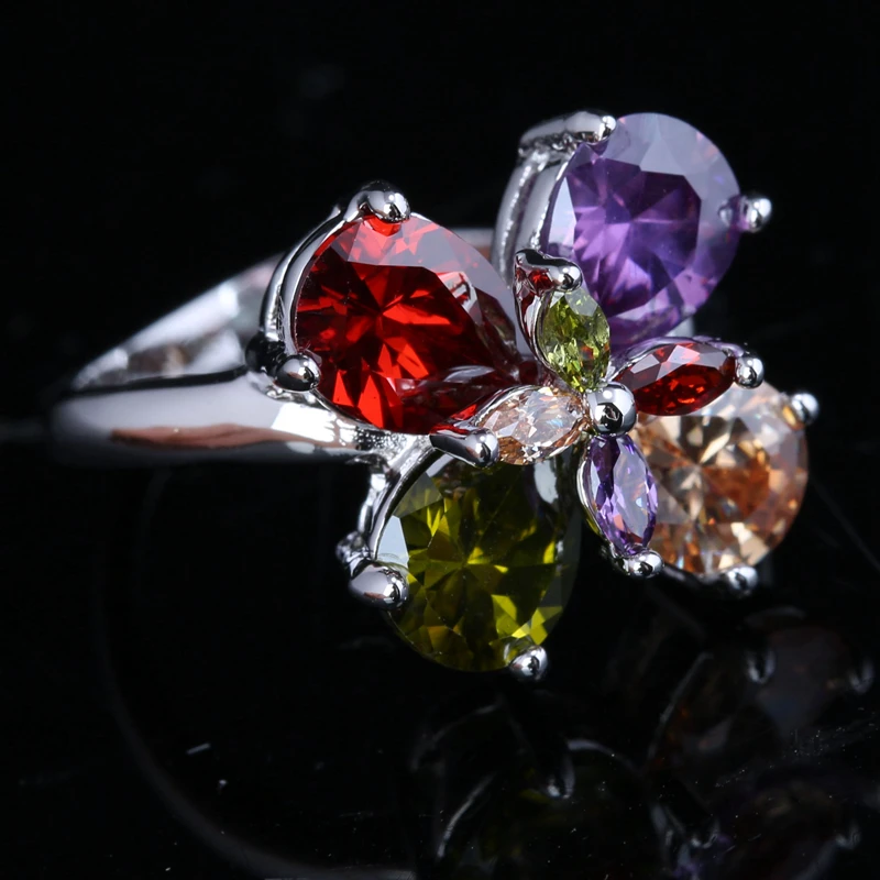 Мода 2016 года 4 лепестка цветка сливы Многоцветный Morganite Гранат Для женщин партии