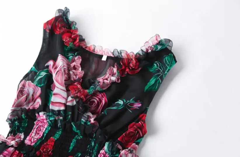 Новинка летнее платье без рукавов с v-образным вырезом в стиле ретро принтом розы