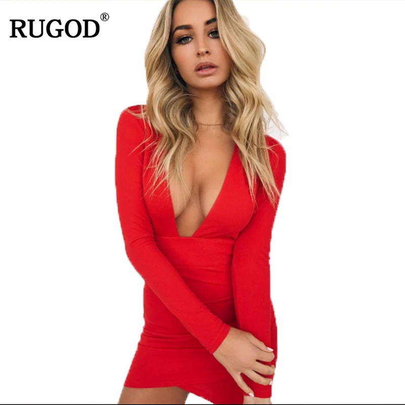 Женское вечернее платье с v образным вырезом RUGOD Красное и черное элегантное