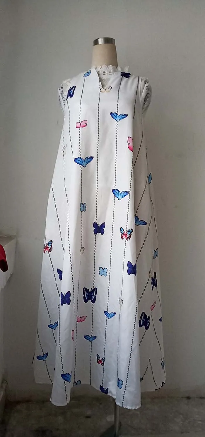 

Butterfly Print Maxi Dress Women Sleeveless Casual Long Dresses 2019 Summer Elegant White with Pocket Holiday Dress