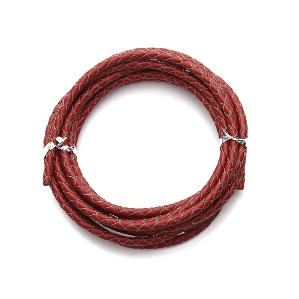red LOULEUR, 2 метра/Лот, 3 мм, 4 мм, кожаный плетеный шнур для кожаного браслета, круглая кожаная нить, веревка, ожерелье, изготовление ювелирных изделий - Цвет: red