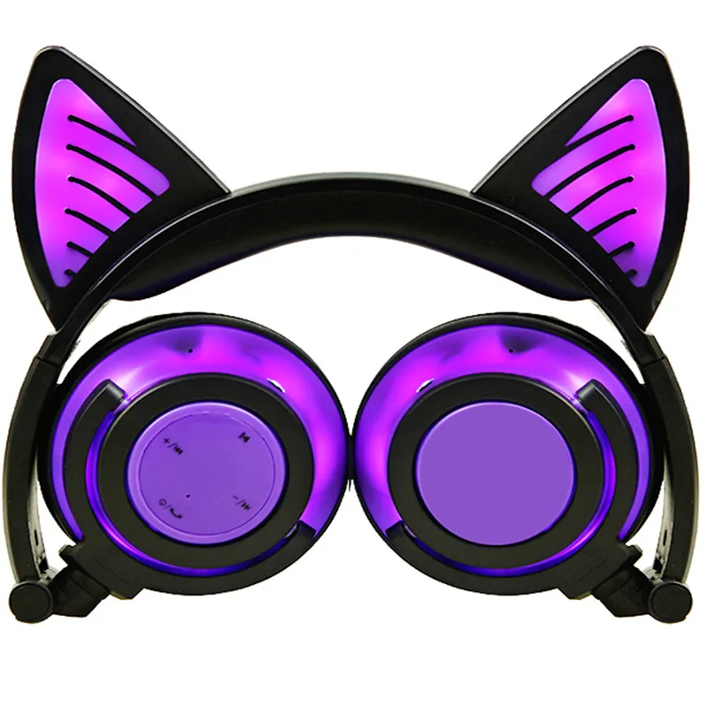 Purple Bluetooth-наушники для наушников Беспроводная гарнитура Складные наушники для наушников с надголовкой LED Light Up Up 3.5mm Jack Cable CBW-Purple - Цвет: Purple