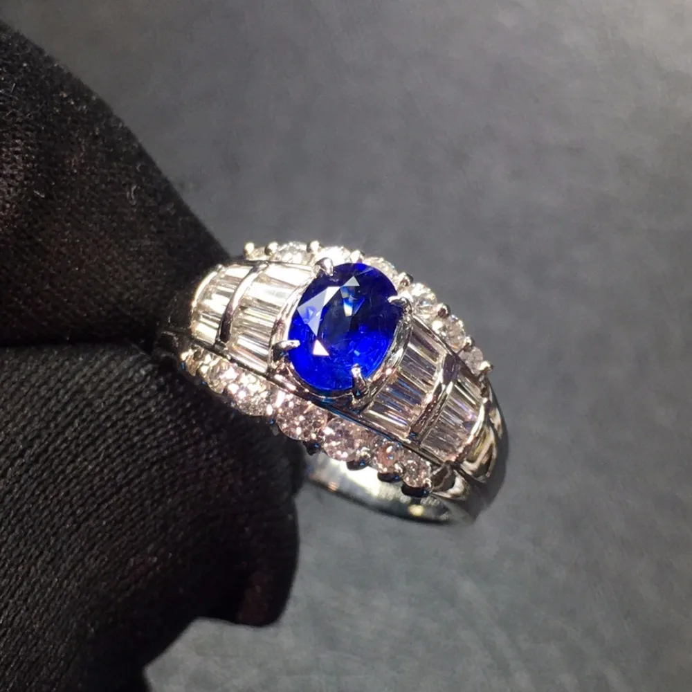Настоящие хорошие драгоценности Платина Pt900 натуральный 0.88ct синие драгоценные камни-сапфиры бриллианты камень мужское кольцо для мужских колец