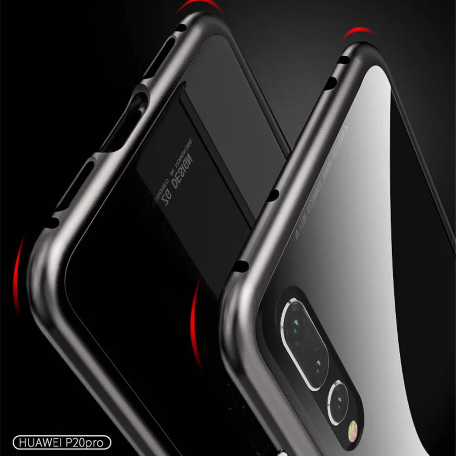 Magnetic Adsorption phone case for huawei P20 P20pro metal frame cover tempered glass pro luxury fundas | Мобильные телефоны и