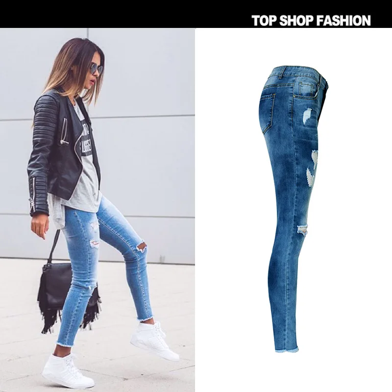 Suvance High Waist Stretchable Cotton Washed Holes Spring Fashion Pencil Jeans Quality Material Trousers|pencil jeans|high waistjeans trousers |