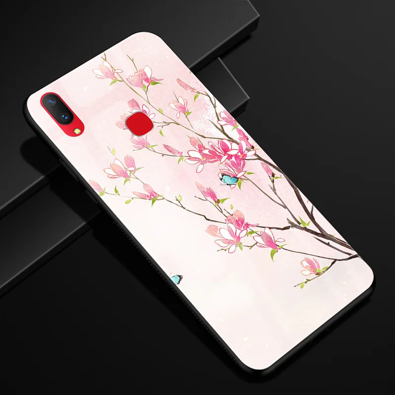 Чехол для Vivo Y91, Y95, закаленное стекло, чехол с рисунком, черный, TPU, бампер, чехол для Vivo Y95, Vivo Y91, чехол для телефона, стекло, Y 91