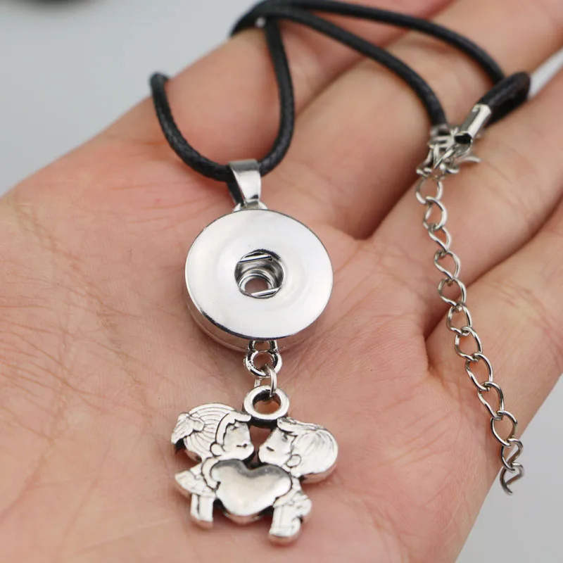New Romantic Little Boys&ampGirls Kissing Love Heart Pendant Choker Statement Necklaces With 12mm Button Snap For Lovers Jewelry | Украшения