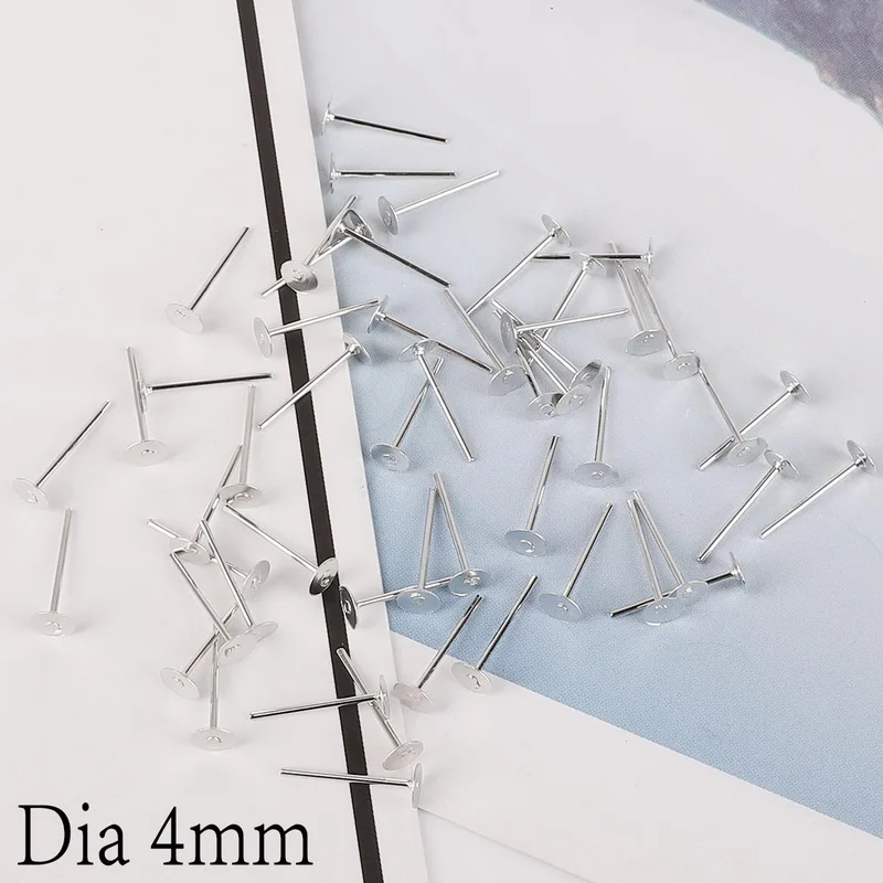 4mm 100pcs Silver 100 шт./лот 4/6/8 мм Серебристые/золотистые туфли на плоской подошве с круглым носком, Pad и серьги-гвоздики из плоское основание шпильки настройки DIY серьги ювелирных изделий Изготовление - Цвет: 4mm 100pcs Silver