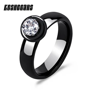 Black ring Классический комплект ювелирных изделий черный, белый цвет серьги-гвоздики из керамики и кольца с большим карата ААА Стразы для Для женщин круглые серьги из циркония - Окраска металла: Black ring