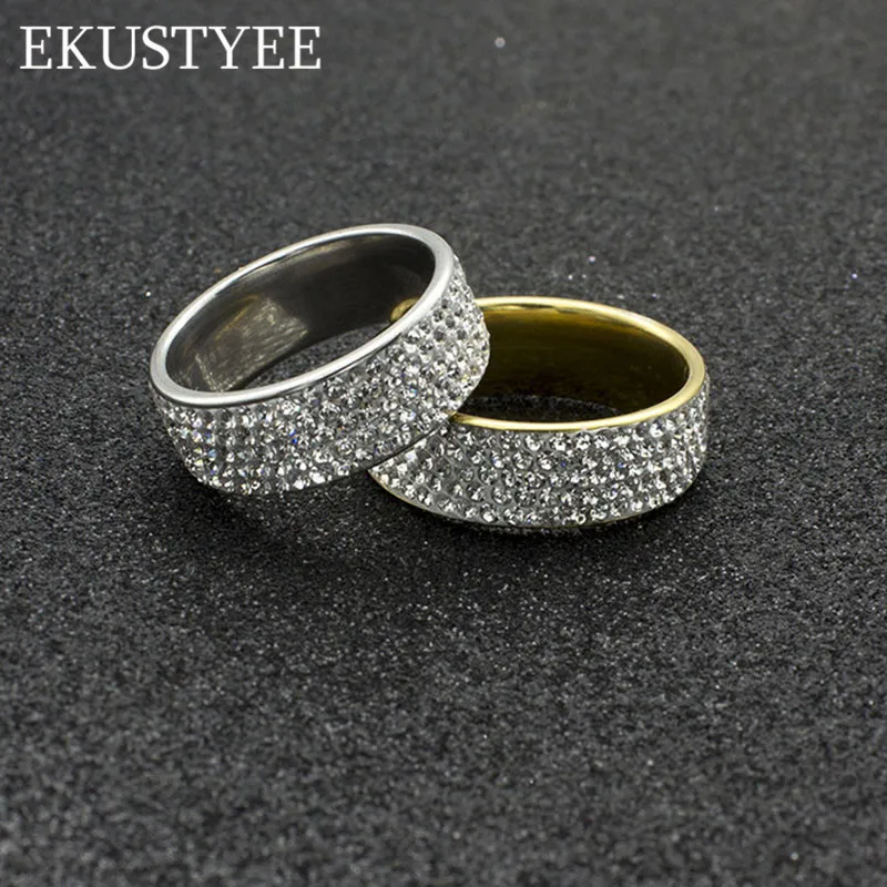 5 Rows Crystal Stainless Steel Rings For Women Full Finger Love Wedding Band Jewelry Wholesale Suppliers | Украшения и аксессуары