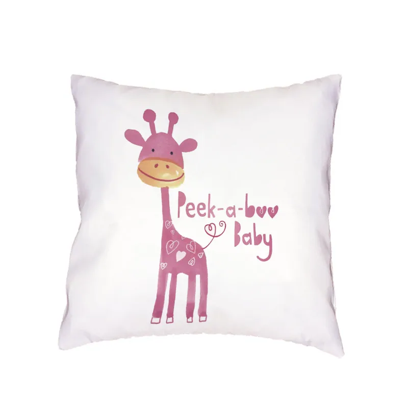 Cute Cartoon White Polyester Peach Skin Cushion Cover Giraffe Sika Deer Donkey Print Kids Birthday Gift Home Decorate Pillowcase | Дом и сад