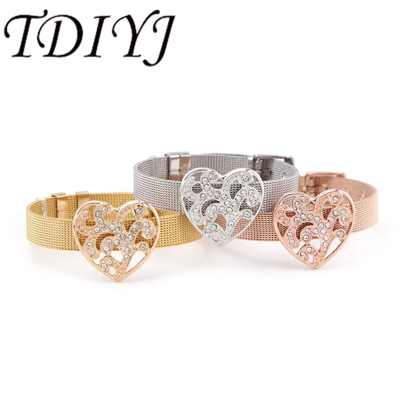 

TDIYJ DIY Heart Stainless Steel Mesh Charms Bracelet Christmas Gift For Women Jewelry 1Set