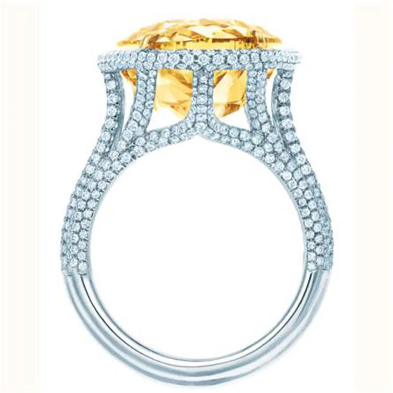 Ювелирные изделия Qi Xuan_Fashion jewelry_индивидуальные большие желтые камни Роскошные Кольца_ S925 Твердые серебряные кольца_ завод прямые продажи
