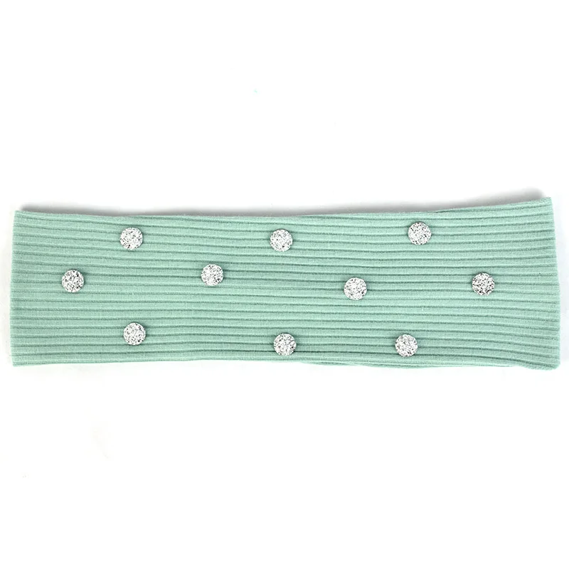 Bean green Silver 7 см Женская Повседневная полосатая повязка на голову с бусинами аксессуары из стразов эластичная ребристая повязка на голову для девочек тюрбан хлопковый головной убор - Цвет: Bean green Silver