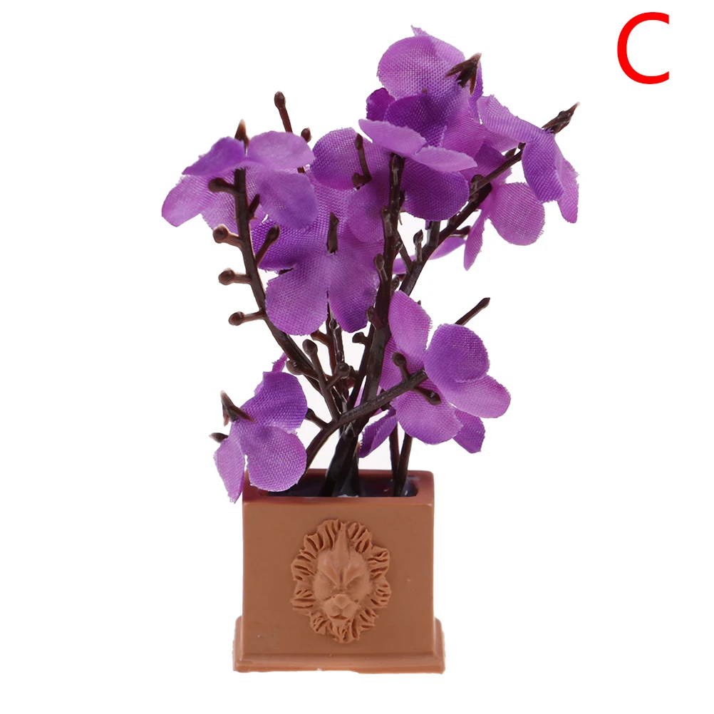 Розовый 1/2PCS Искусственный мини кукольный домик миниатюра Противоударная заданяя Flower Pot в кукольных домиков для сада фей, аксессуар - Цвет: Розовый