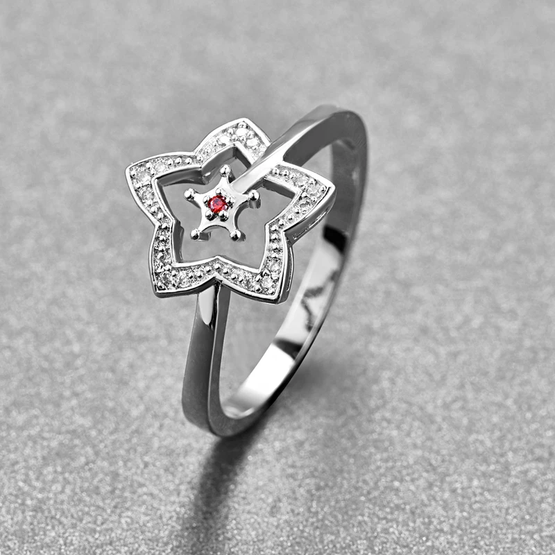 Женское кольцо JQUEEN с пятиконечной звездой и пустотелым красным кубическим цирконием круглой формы 2*2 мм из серебра 925 пробы, ювелирные изделия подарочной фабричной цены.