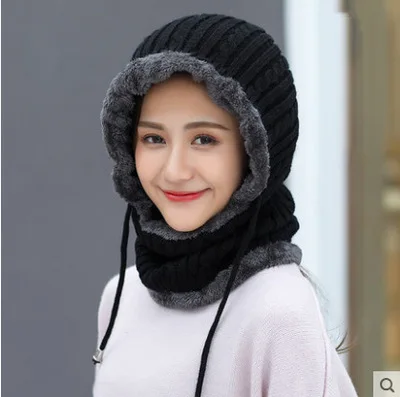 Зимняя шерстяная вязаная шапка бини мужской шарф Skullies Beanies Зимние шапки для мужчин и женщин шапки Gorras Bonnet маска брендовые шапки - Цвет: Black