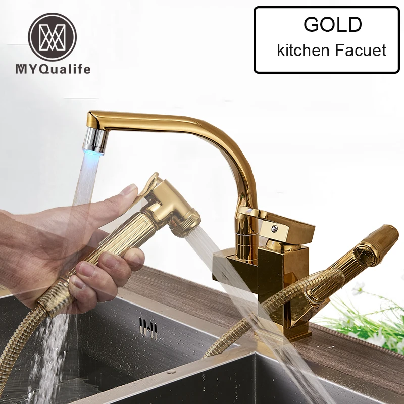 MYQualife золотой кухонный кран смеситель с одной ручкой два вращающихся кухонных