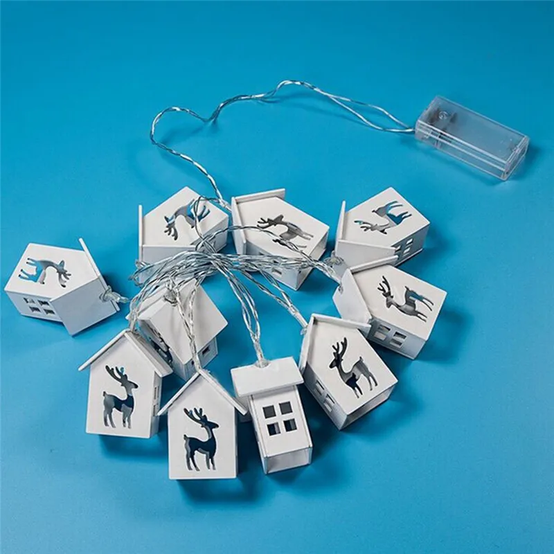 10LED гирлянда с деревянным домом олень строка светильник номер Декор Свадебная