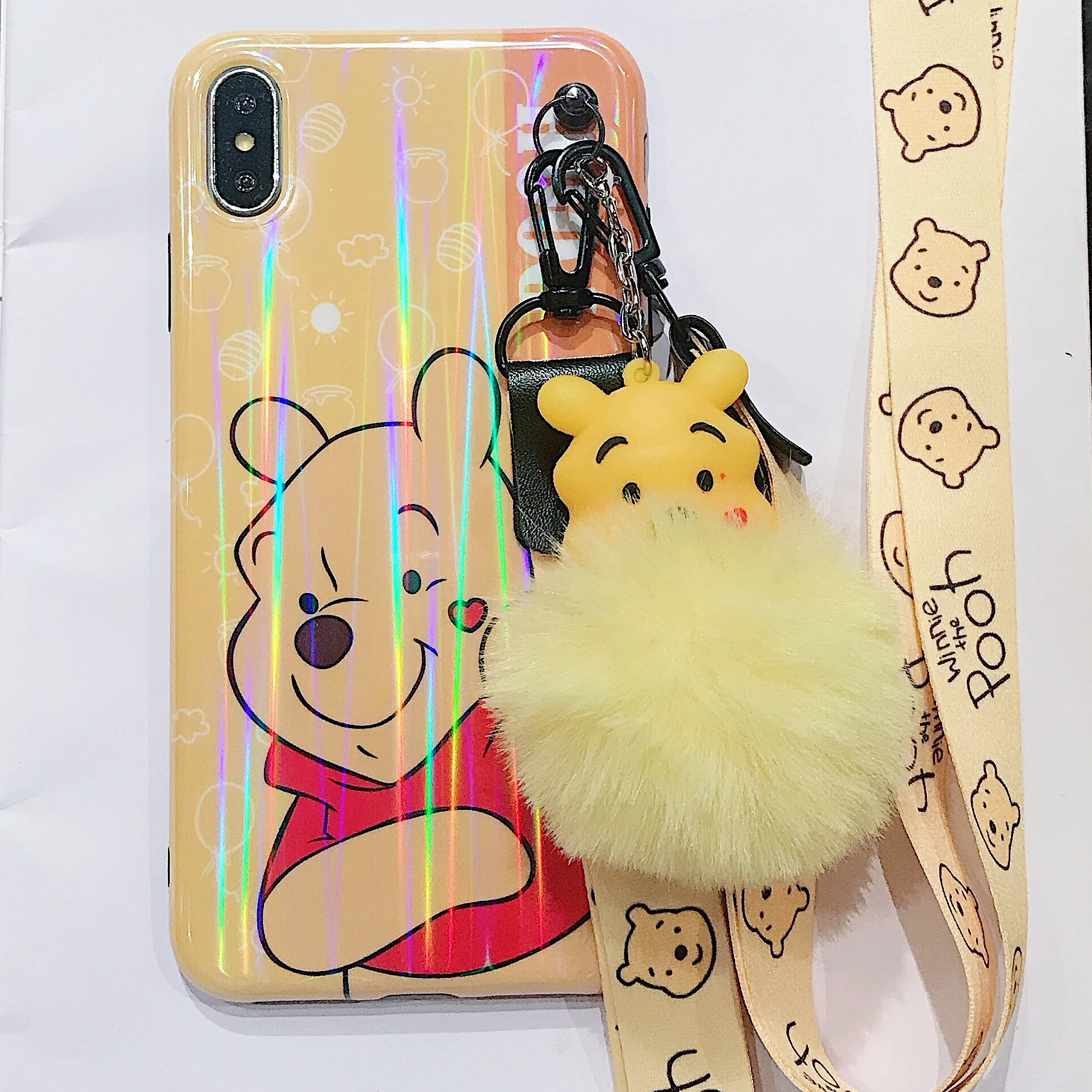 Monsters University cute Disneys Winnie the Poohs Couple Case For iPhone 8 7 6 6s Plus X XR Xs Max With lanyard Doll phone shell |