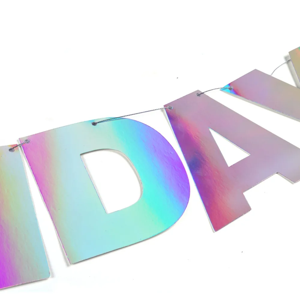 Holographic Film Happy Birthday Banner Rainbow Iridescent Film Alphabet Banner for Kids Birthday Unicorn Party 1st Birthday