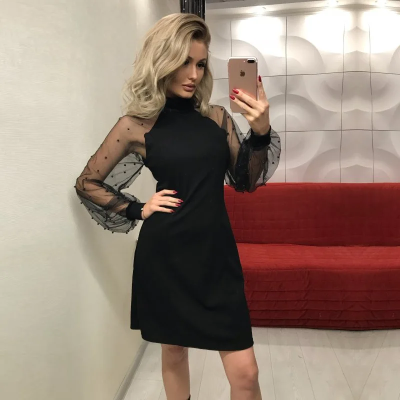 

European and American New Lace Long Sleeve Hip Dress