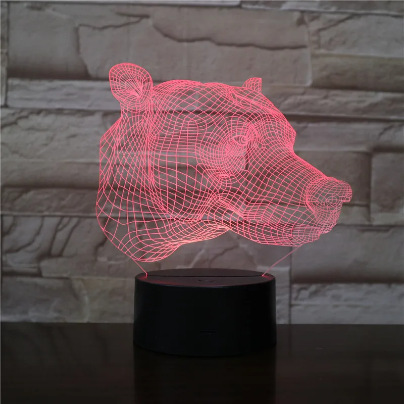 Животное собака голова 3D лампа Иллюзия Ночник светильник Светодиодная
