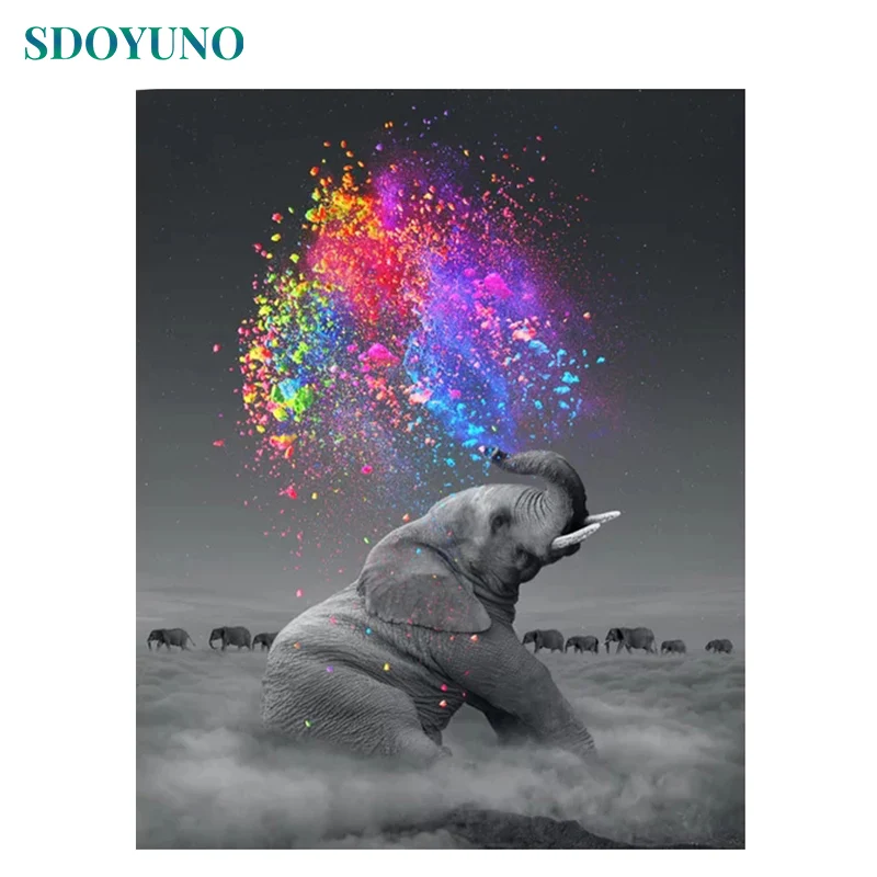 

SDOYUNO Oil Painting By Numbers Elephant Animals DIY 60x75cm Frameless Home Decor Digital Painting on canvas For Unique Gift