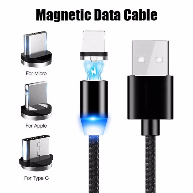 Магнитное зарядное устройство 3 в 1 с Micro USB/Type C /IOS кабель для быстрой зарядки и
