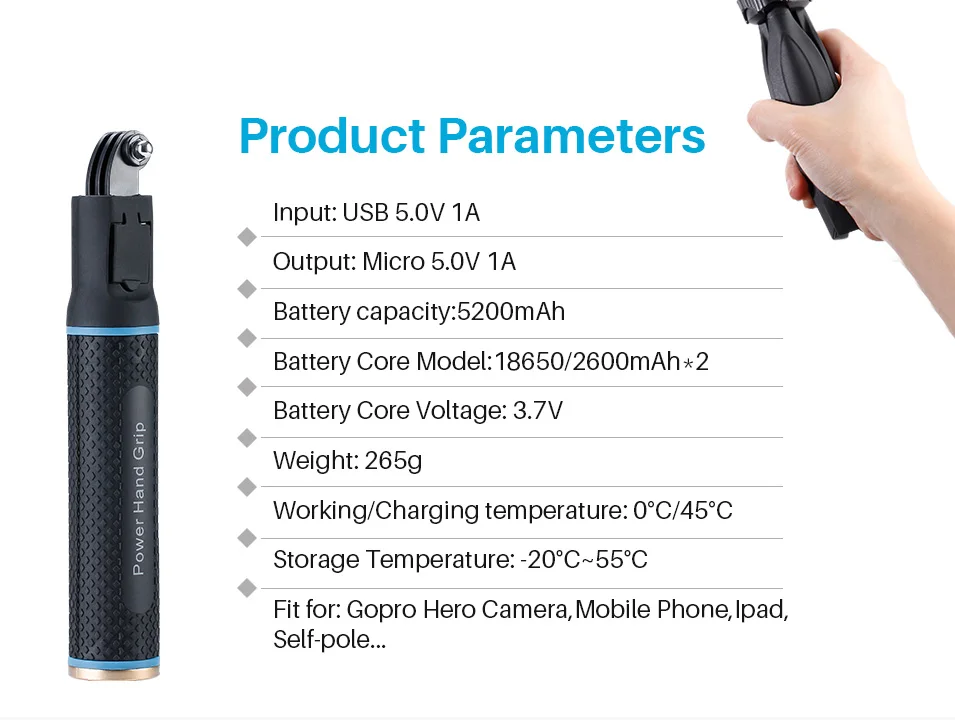 Для GoPro power Bank Stick 5200 мАч батарея ручные ручки для Go pro Hero 7 6 5 Аксессуары камера DJI Osmo Карманный удлинитель