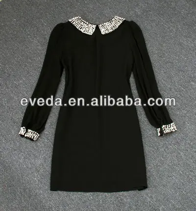 2013 fashion beaded black silk dress slim | Женская одежда