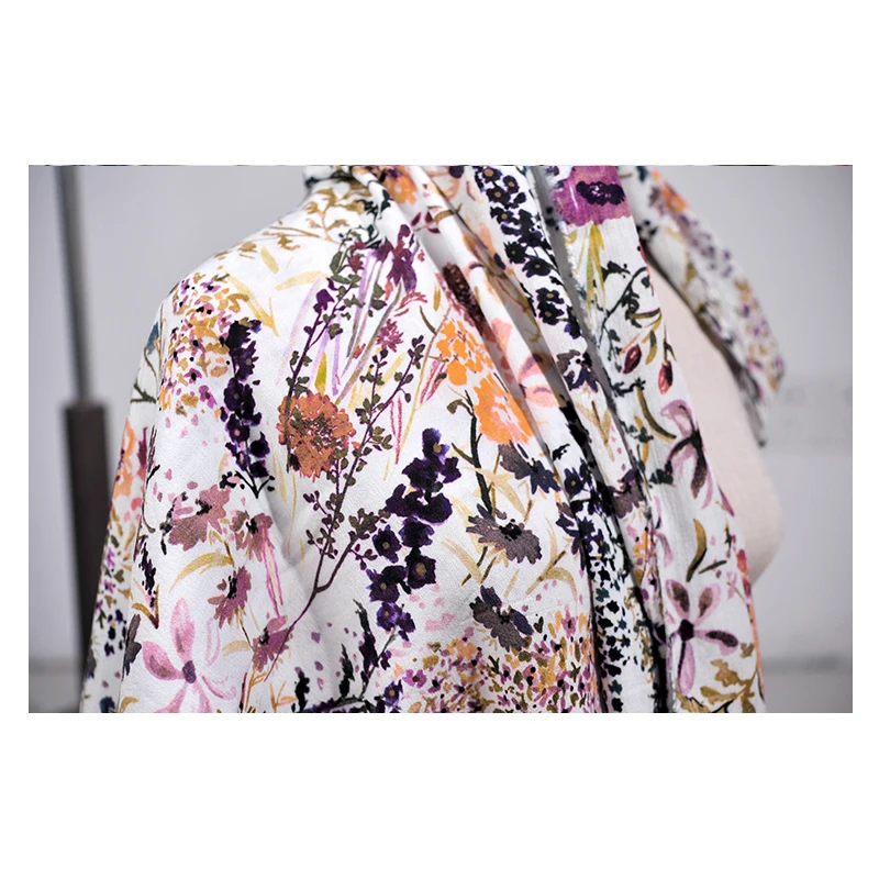 Цифровая печать модная ткань цветы утолщение морщин чистая льняная одежда шторы