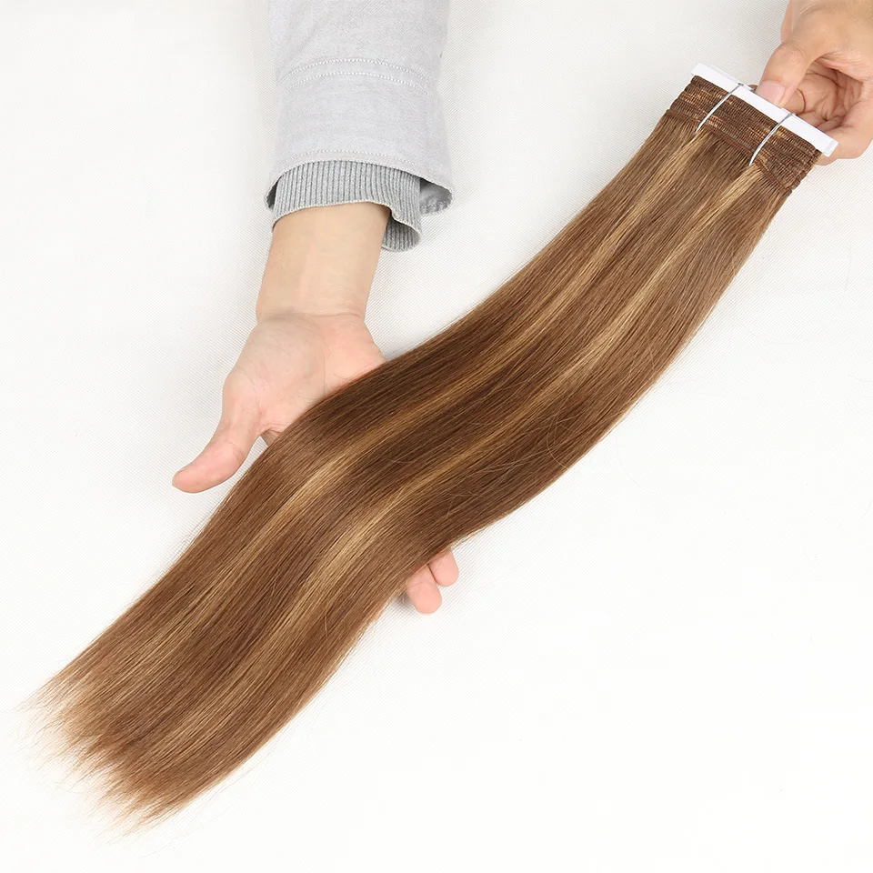 Sleek двойные вытянутые бразильские человеческие волосы Remy в пучках 113 г прямые волосы Yaki волос Плетение# P4/30/27 пианино Цвет коричневые пучки