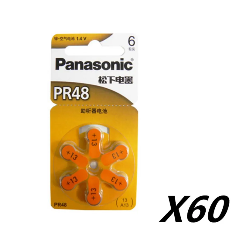 60 шт/6 упаковок оригинальные батареи слухового аппарата Panasonic PR48 7 9 мм * 5 4 13 A13 для
